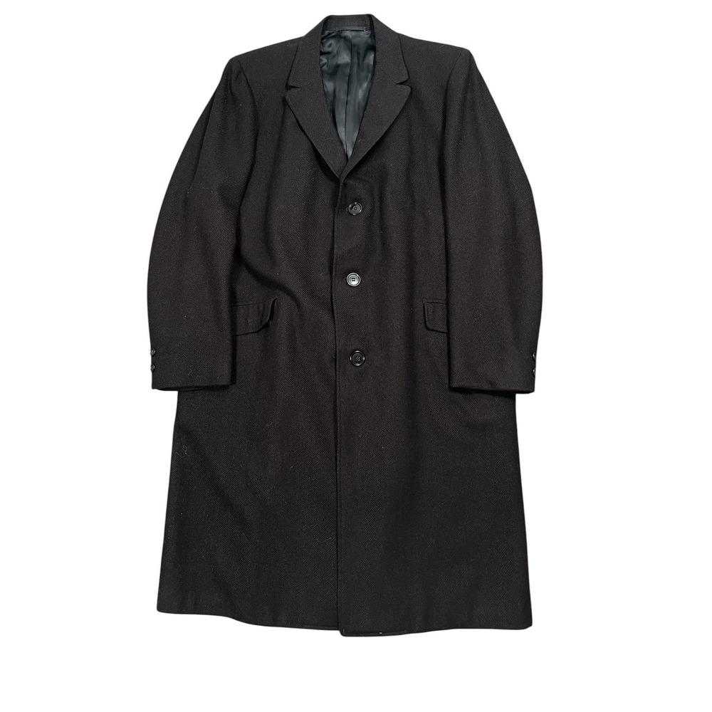 1960s Mannie Walker Overcoat Men 46R Black Wool Blend Long Trench Coast